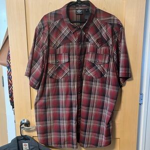 Men’s 2XL, Harley Davidson, western style, snap down short sleeve shirt.